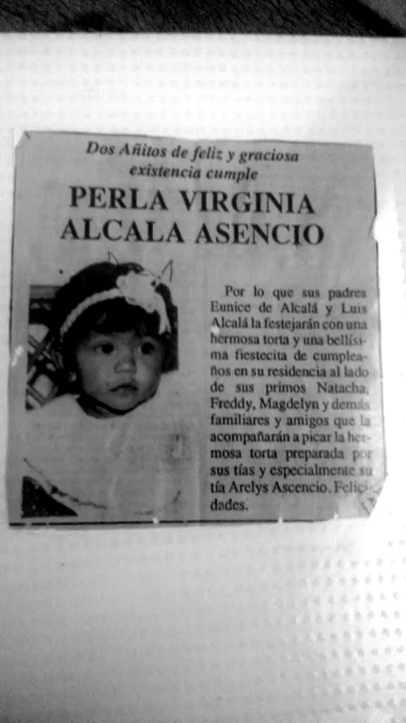 Recorte de diario: Perla Virginia Alcala Asencio cumple 2 añitos
